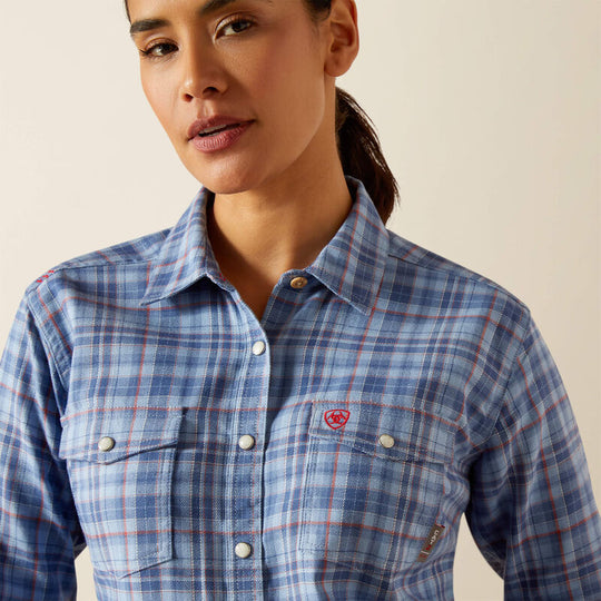 Ariat Women's Flame Resistant Laurel Snap Work Shirt - Blue - 10062832 X-Small / Moonlight Blue - Overlook Boots