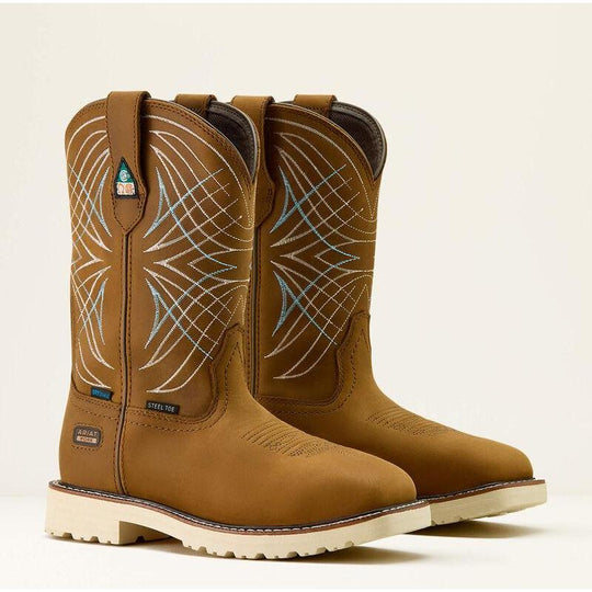 Ariat Women's Activator CSA 10" Square Toe Steel Toe Waterproof Slip Resistant Work Boot - Dusted Brown - 10063856 - Overlook Boots