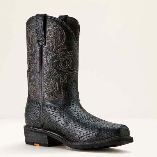 Ariat Men's Ironside Square Toe Steel Toe 11" Slip Resistant Western Work Boot - Black Dragon - 10063892 7 / Medium / Black - Overlook Boots