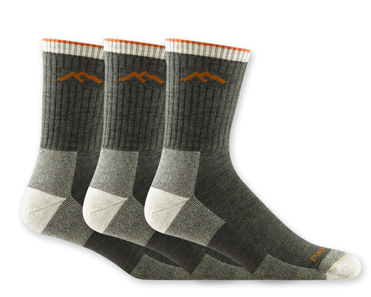 Men's Darn Tough Hiker Micro Crew Midweight Hiking Socks - 1466 - 3 PACK - Overlook Boots