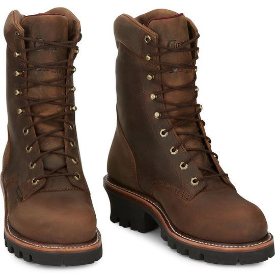 Chippewa Men's 9" Steel Toe Waterproof Ins Logger Work Boot - Brown - 59405 - Overlook Boots