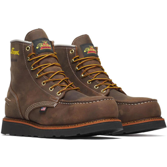 Thorogood Men's 1957 Series 6" Steel Moc Toe WP BLK Wedge Work Boot - Brown - 804-3676 - Overlook Boots