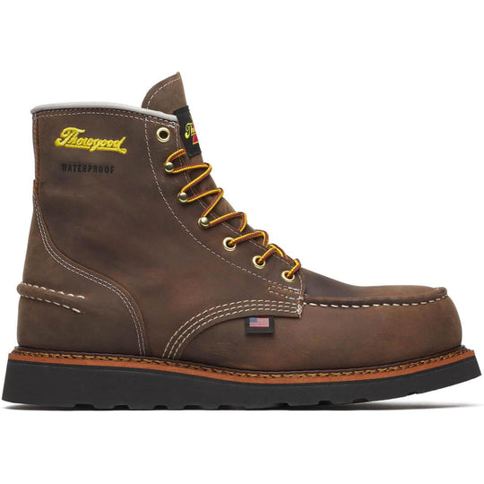 Thorogood Men's 1957 Series 6" Steel Moc Toe WP BLK Wedge Work Boot - Brown - 804-3676 7 / Medium / Brown - Overlook Boots