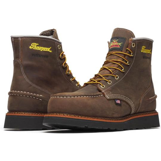Thorogood Men's 1957 Series 6" Steel Moc Toe WP BLK Wedge Work Boot - Brown - 804-3676 - Overlook Boots