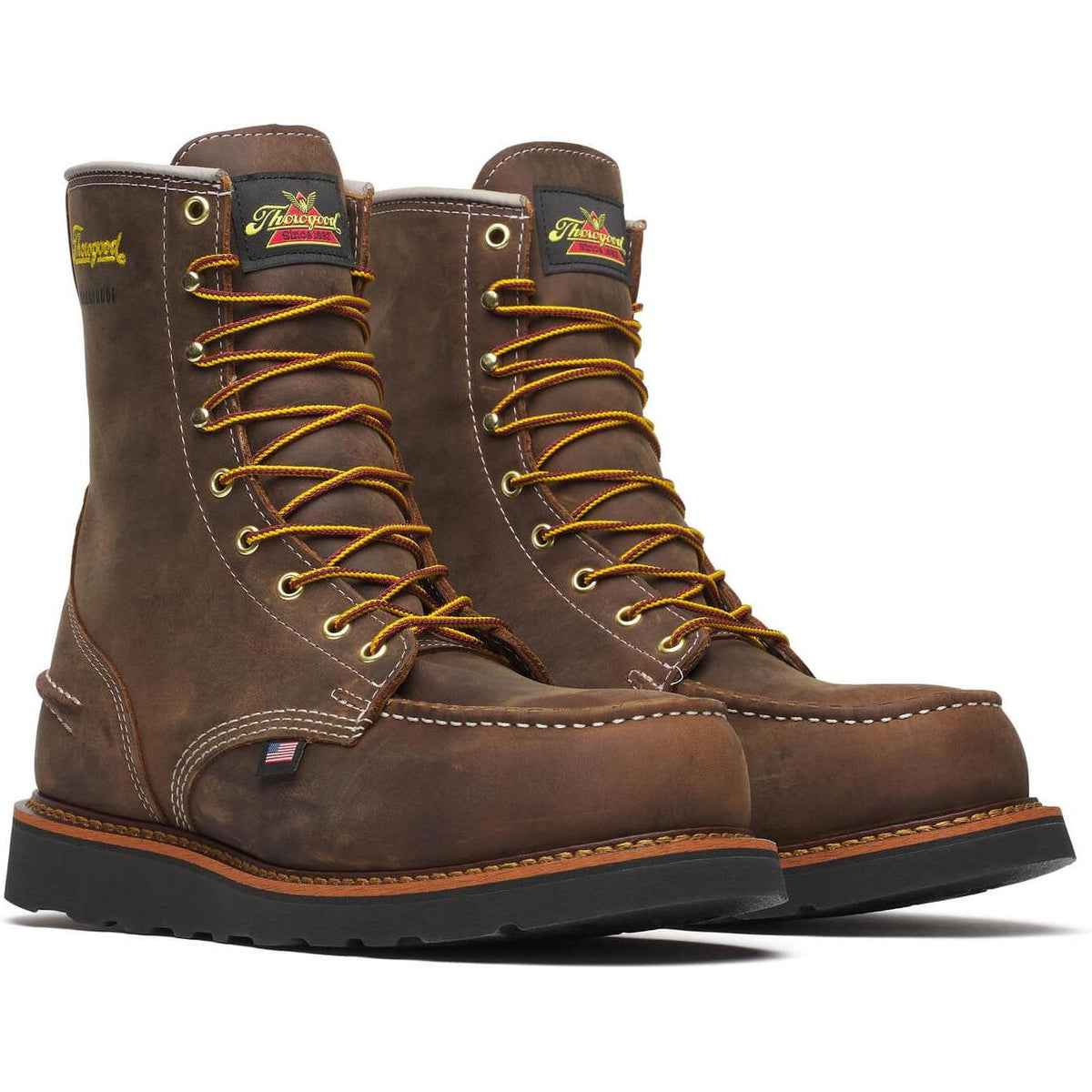 Thorogood Men's 1957 Series 8" Steel Moc Toe WP BLK Wedge Work Boot - Brown - 804-3878 - Overlook Boots