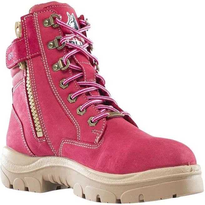 Steel Blue Women's Cross 6" Steel Toe Waterproof Side Zipper Work Boot -Pink- 812861 5 / Wide / Pink - Overlook Boots