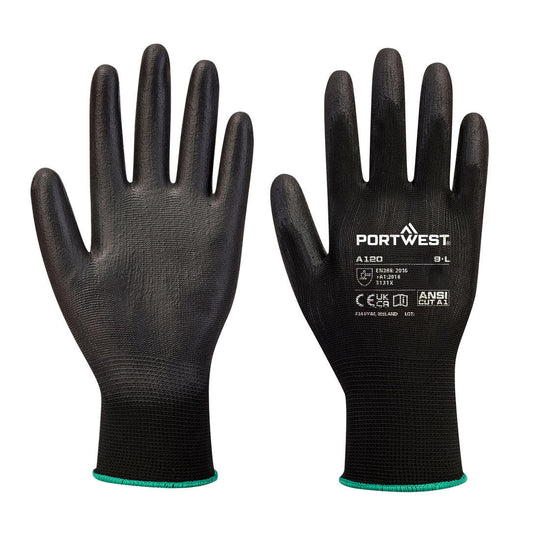 Portwest PU Palm Glove - Black - 12 PACK - A120 2X-Large / Black - Overlook Boots
