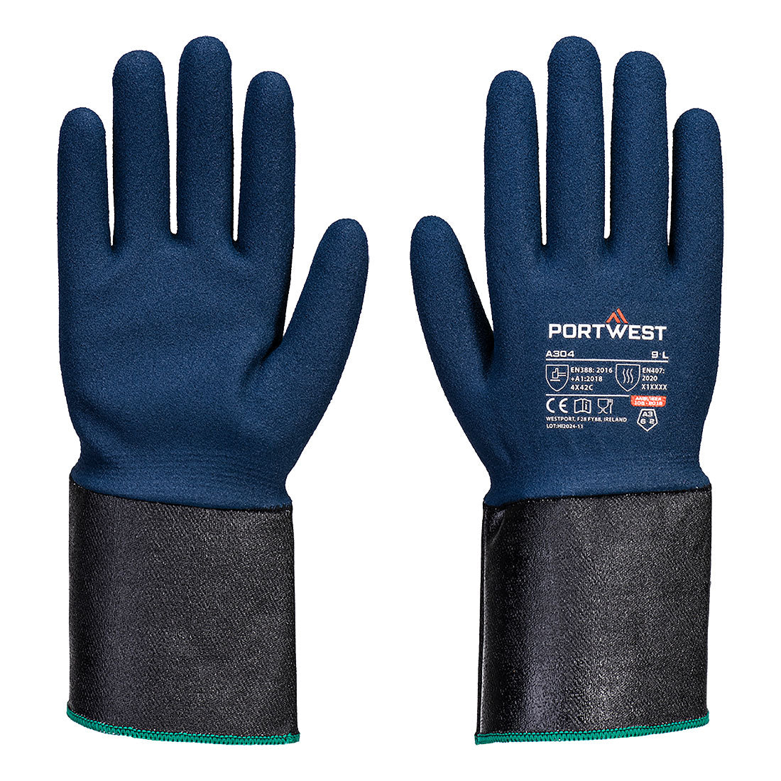 Portwest Grip C13 Nitrile Foam Extend Cuff Glove A3 - Blue - 12 Pack - A304 X-Small / Blue / Navy - Overlook Boots