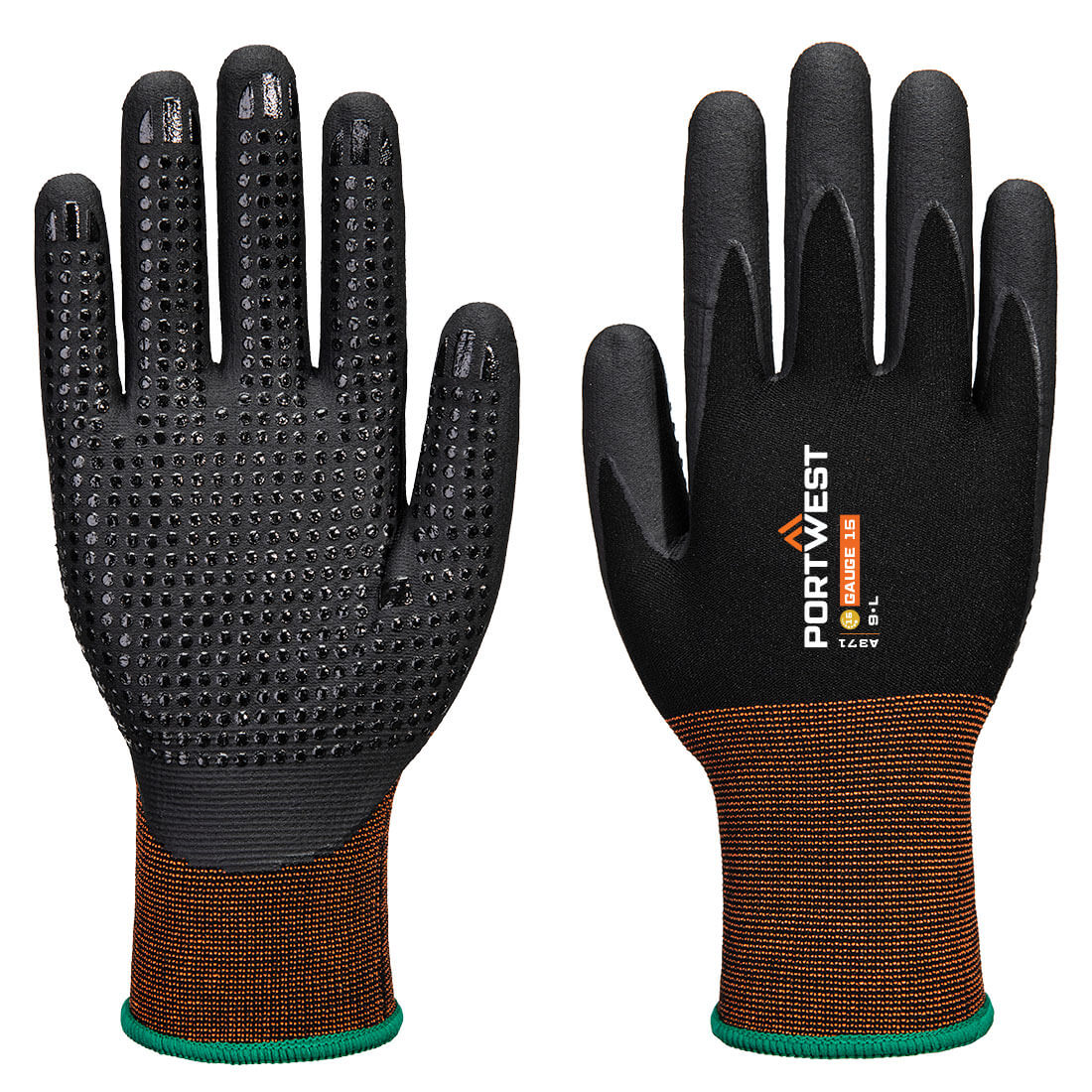 Portwest GP Grip 15 Nitrile Micro foam dotted Glove - Black - 12 Pack - A371 X-Small / Black - Overlook Boots