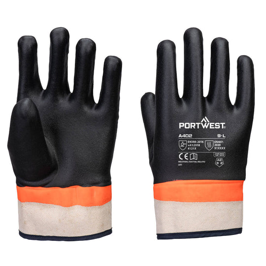 Portwest Grip PVC Sandy Double Dipped Glove - Black/Orange - 12 Pack - A402 Large / Black - Overlook Boots