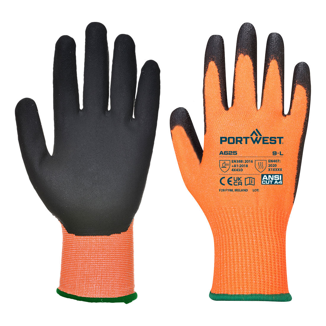 Portwest Vis-Tex Cut Resistant Glove - Orange - 12 PACK - A625 Medium / Orange - Overlook Boots