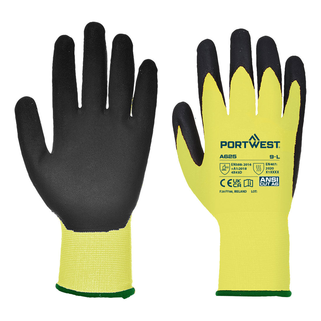 Portwest Vis-Tex Cut Resistant Glove - Yellow -12 PACK - A625 Medium / Yellow - Overlook Boots