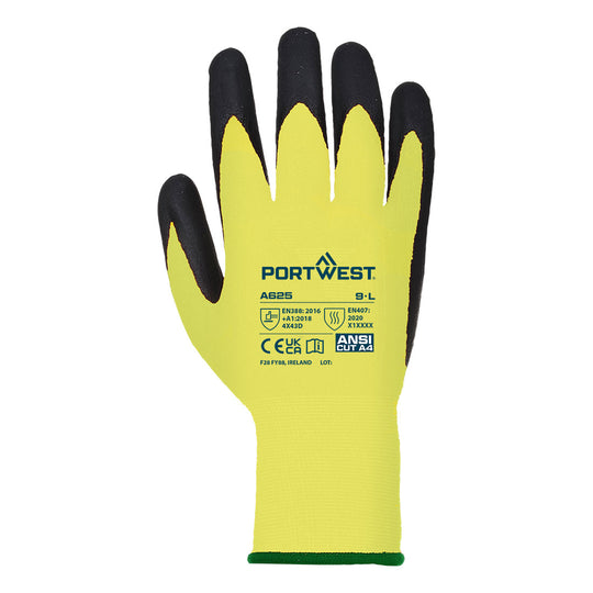 Portwest Vis-Tex Cut Resistant Glove - Yellow -12 PACK - A625 - Overlook Boots