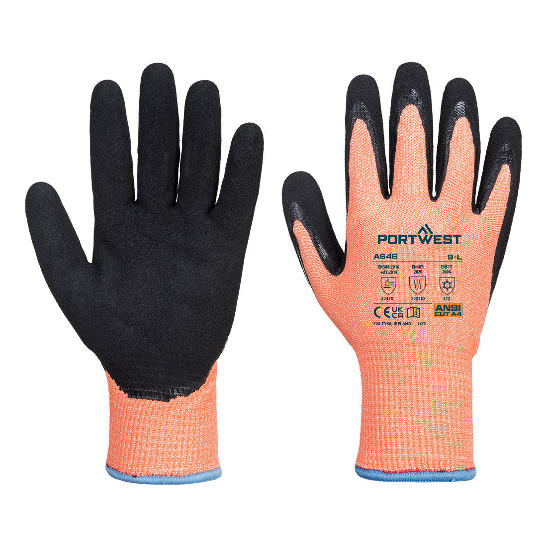 Portwest Cut D13 Nitrile Viz-Tex Cold Glove A4 - Orange/Black - 12 Pack - A646 Small / Orange - Overlook Boots