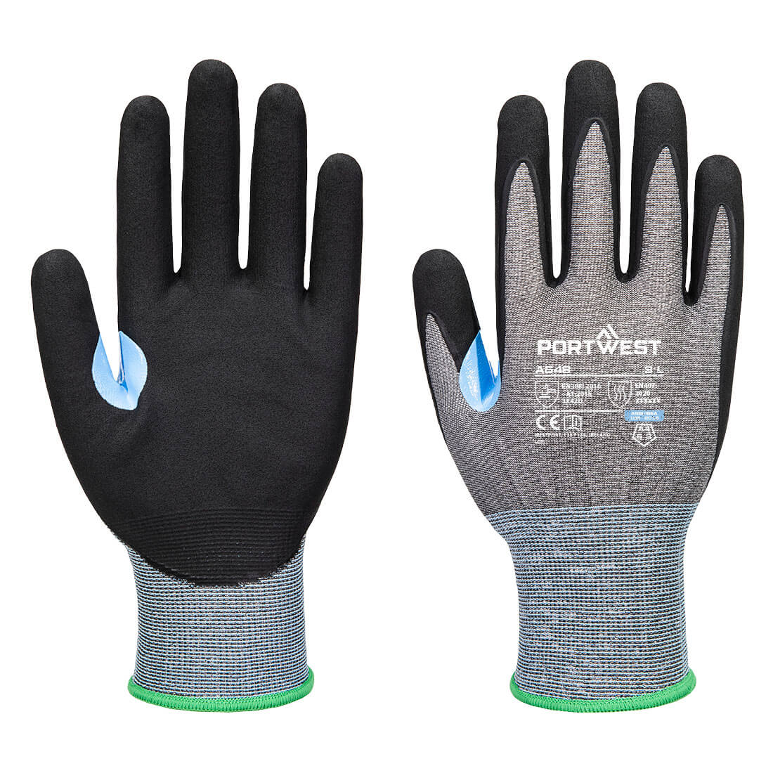 Portwest CS Cut D21 Nitrile Glove A4 - Gray/Black - 12 Pack - A648 X-Small / Grey - Overlook Boots