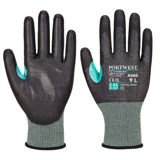 Portwest CS Cut E18 PU Glove A5 - Black - 12 Pack - A660 X-Small / Black - Overlook Boots