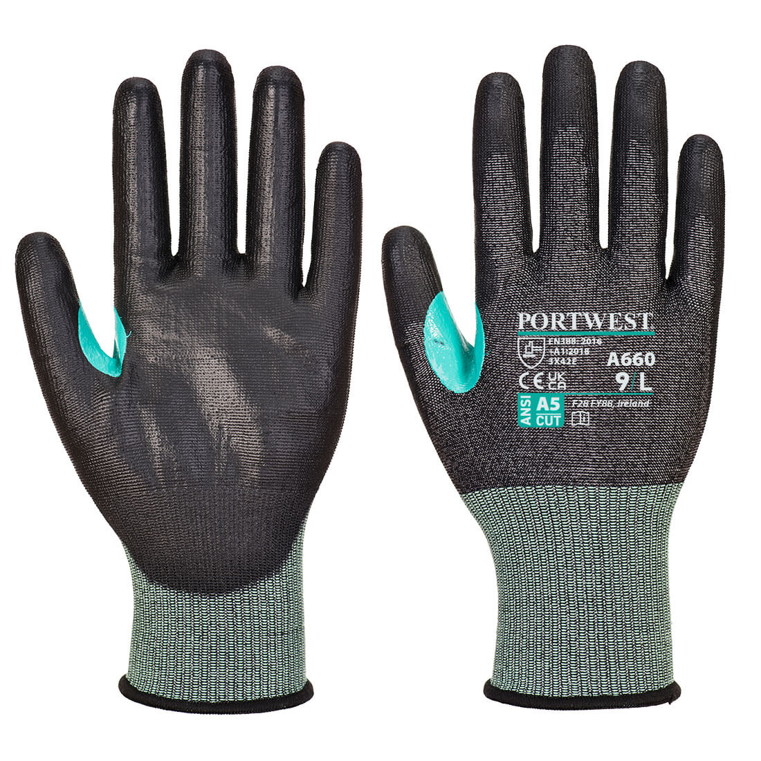 Portwest CS Cut E18 PU Glove A5 - Black - 12 Pack - A660 X-Small / Black - Overlook Boots