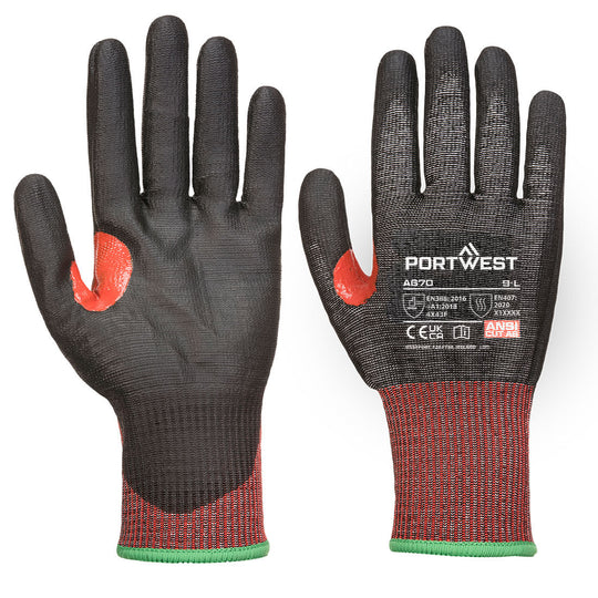 Portwest CS Cut F13 PU Glove A6 - Black - 12 Pack - A670 X-Small / Black - Overlook Boots