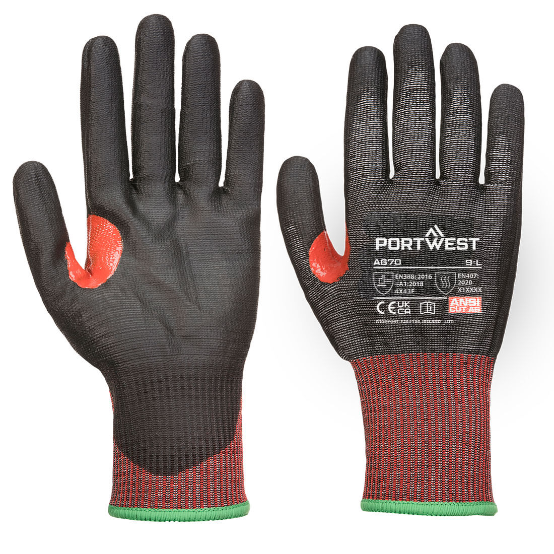Portwest CS Cut F13 PU Glove A6 - Black - 12 Pack - A670 X-Small / Black - Overlook Boots