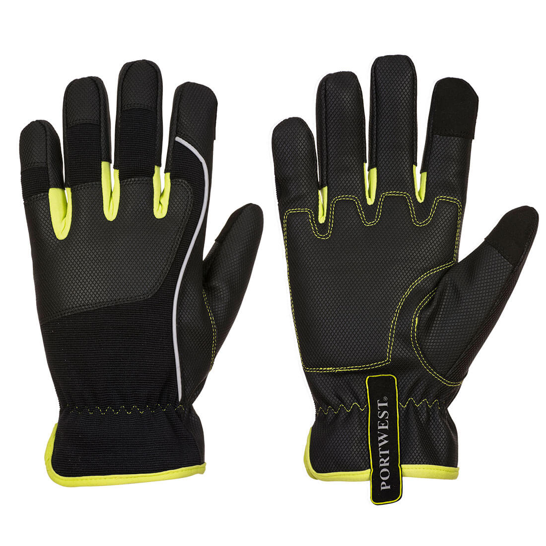 Portwest PW3 Mechanic 540 PU Reinforced Palm Glove - Black/Yellow - 12 Pack - A771 Small / Black - Overlook Boots