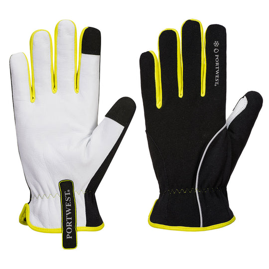 Portwest PW3 Mechanic 160 Leather Palm Cold Glove - Black/Yellow - 12 Pack - A776 Small / Black - Overlook Boots