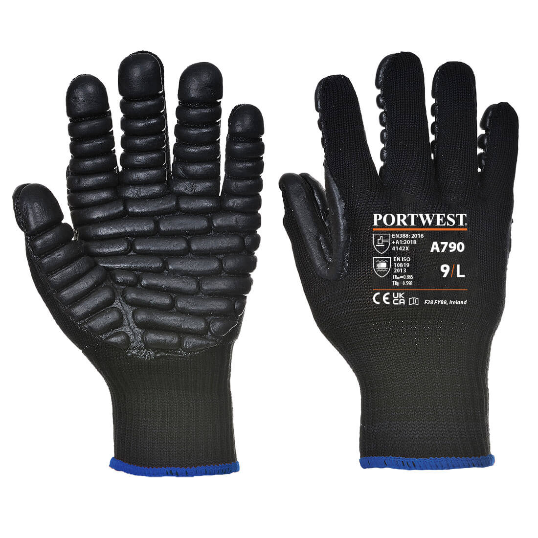 Portwest Anti-Vibration 10 Rubber Chloroprene Glove - Black - 12 Pack - A790 Medium / Black - Overlook Boots