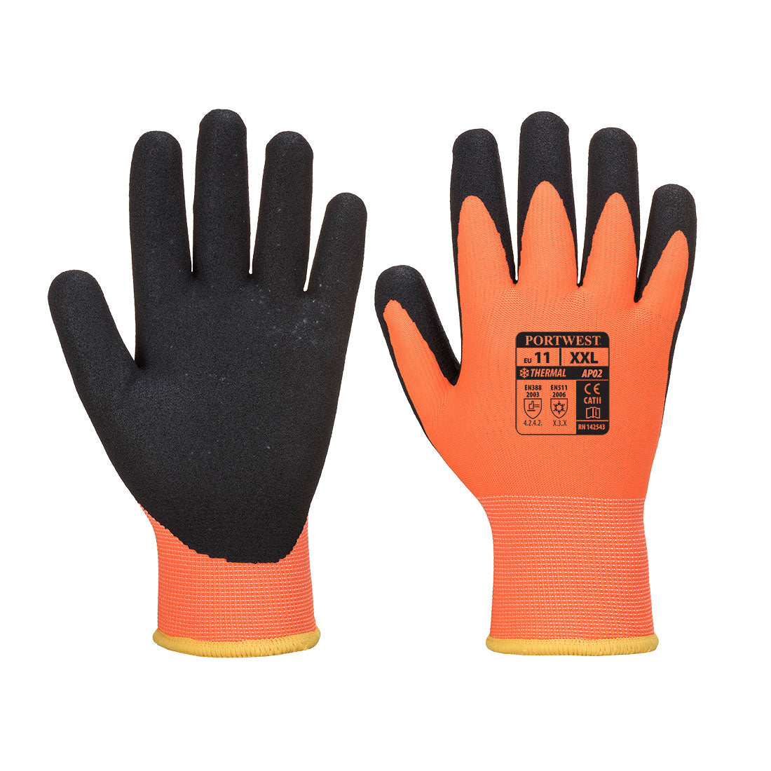 Portwest Cold 10 Nitrile Sandy Liquid Repellent Glove - Orange/Black - 12 Pack - AP02 Small / Orange - Overlook Boots