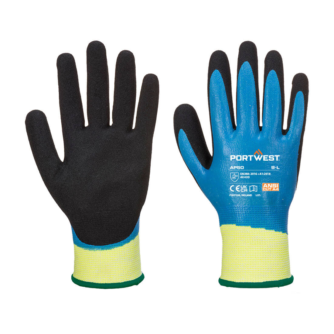Portwest Cut D13 Nitrile Aqua Glove A4 - Blue/Black - 12 Pack - AP50 Small / Blue / Navy - Overlook Boots