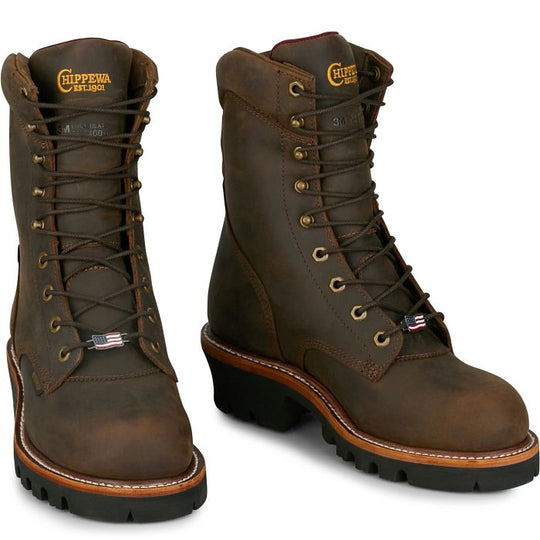Chippewa Men's Super Logger 9" WP Insulated Soft Toe Logger Boot - Brown - SL5408 - Overlook Boots