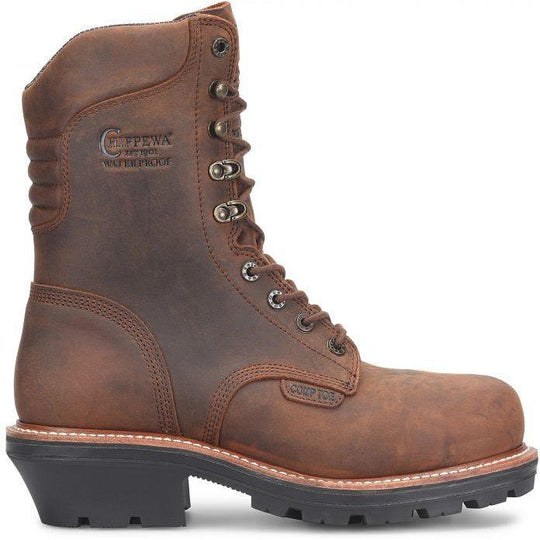 Chippewa Men's Thunderstruck 9" Comp Toe Waterproof Logger Work Boot- Brown- TH1022 - Overlook Boots