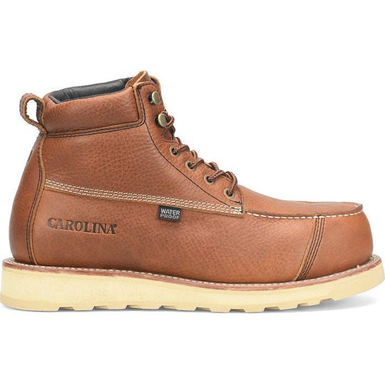 Carolina Men's Staple Gun 6" Soft Toe Waterproof Wedge Work Boot -Tan- CA7070 8 / Medium / Dark Brown - Overlook Boots