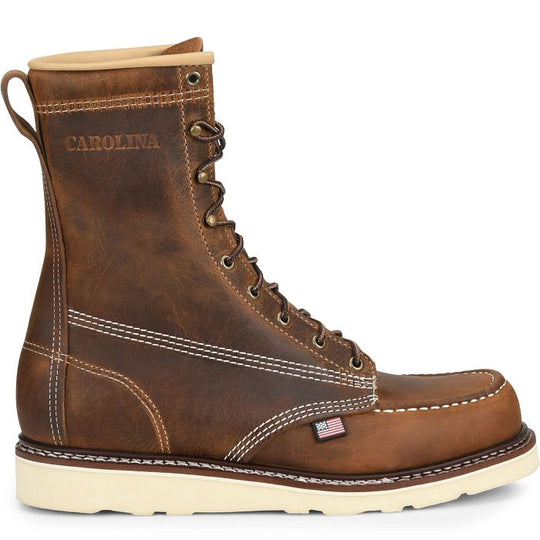 Carolina Men's Domestic 8" Soft Toe Moc Toe Wedge Work Boot - Brown - CA8012 - Overlook Boots