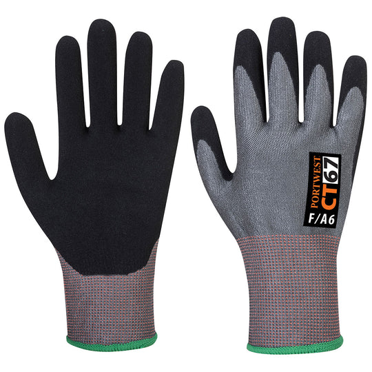 Portwest CT Cut F13 Nitrile Glove A6 - Gray/Black - 12 Pack - CT67 X-Small / Grey - Overlook Boots