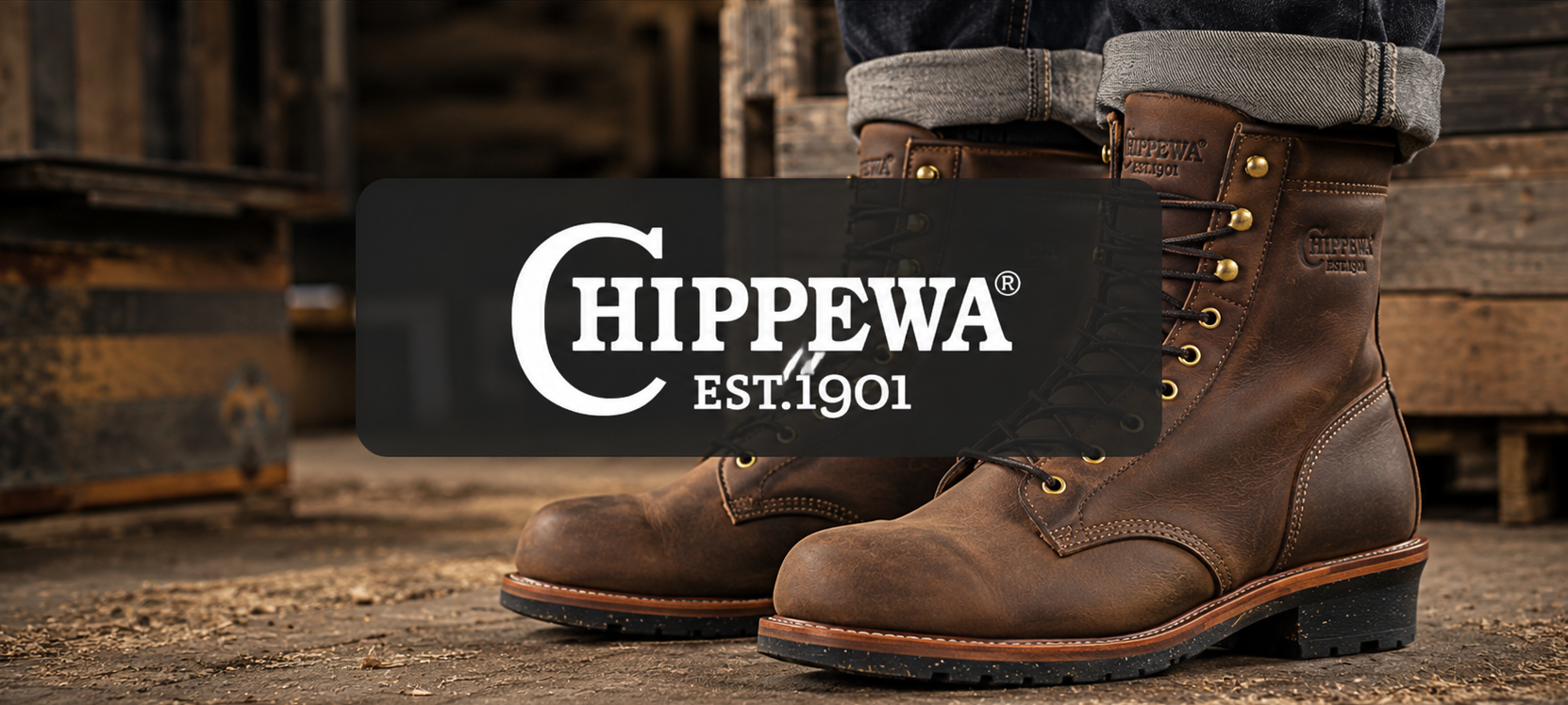 Chippewa leather work boots.