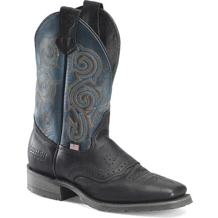Double H Men's Nolen 11" Square Toe Roper Western Classic Boot- Black- DH4660 7.5 / Medium / Black - Overlook Boots