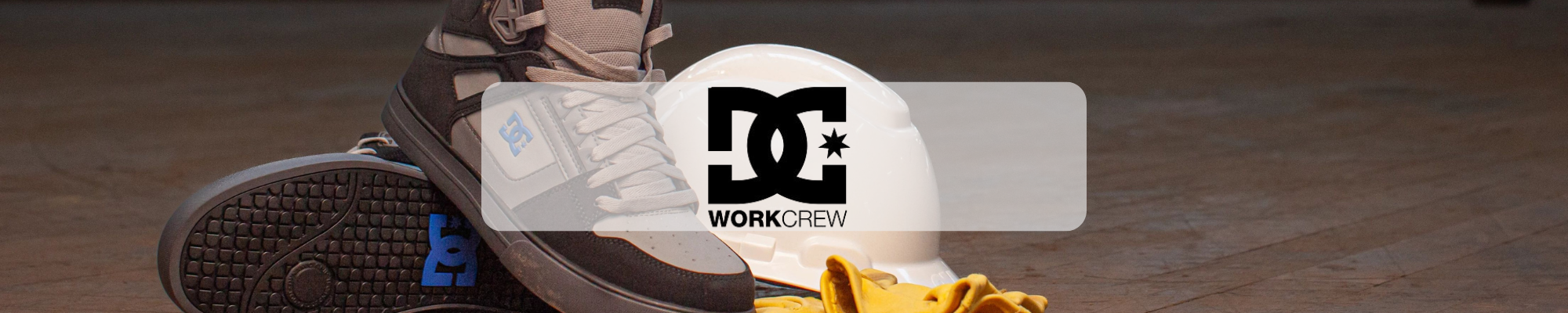 DC Work Crew logo with work shoes, hard hat, and safety gloves