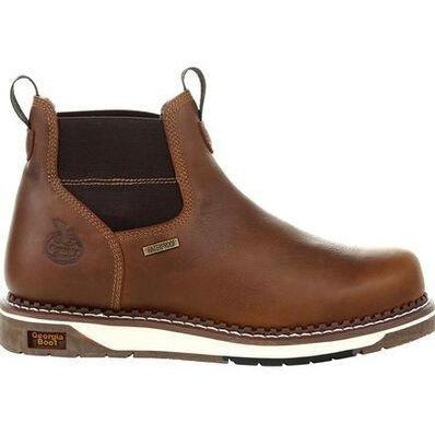 Georgia Men's Amped Lightweight Wedge Chelsea Steel Toe Waterproof Work Boot - Brown - GB00353 - Overlook Boots