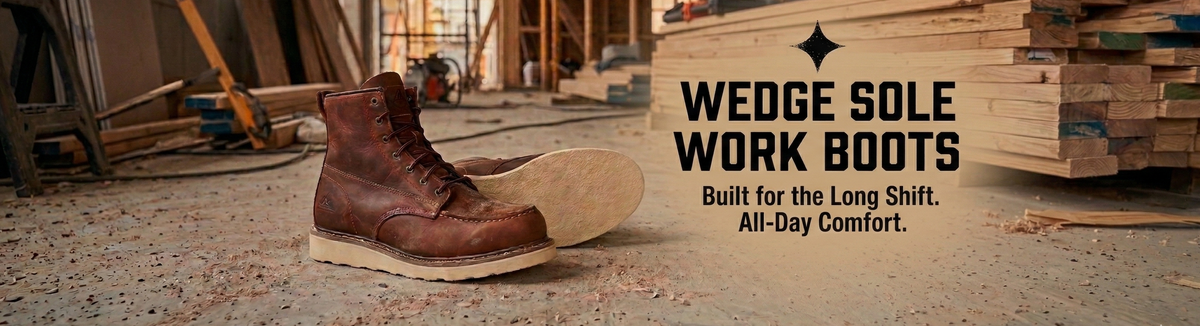 Wedge sole leather work boots.