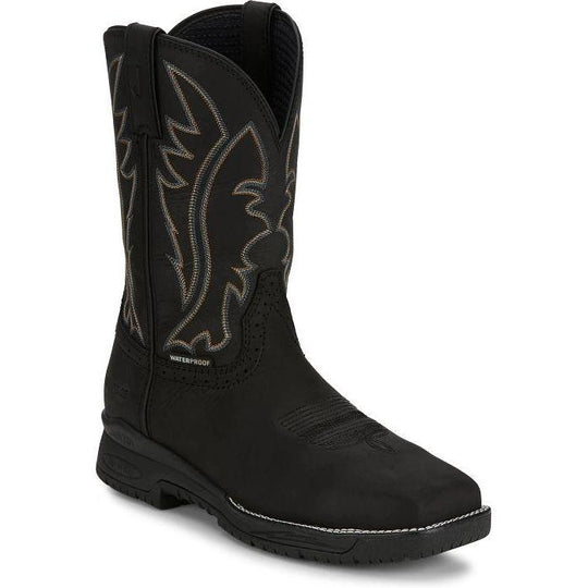 Justin Men's Nitread 11" Composite Toe Waterproof Slip Resistant Pull On Work Boot - Black - CR3208 7 / Medium / Black - Overlook Boots