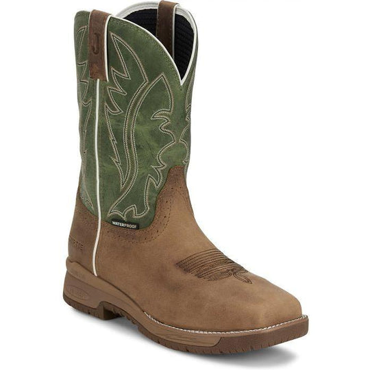 Justin Men's Nitread 11" Comp Toe Waterproof Pull On Work Boot- Brown- CR3210 7 / Medium / Brown - Overlook Boots