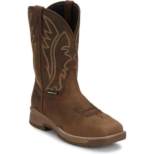 Justin Men's Nitread 11" Waterproof Slip Resistant Pull On Work Boot - Taupe Brown - CR3211 7 / Medium / Brown - Overlook Boots