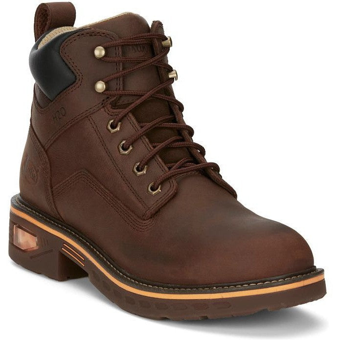 Justin Men's Resistor 6" Waterproof Lace Up Slip Resistant Western Work Boot - Hickory Brown - CR401 8 / Medium / Brown - Overlook Boots