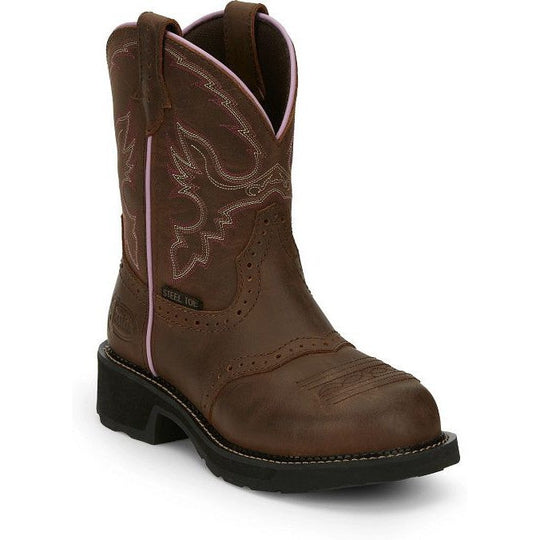 Justin Women's Wanette 8" Steel Toe Waterproof Slip Resistant Work Boot - Aged Bark Brown - GY9980 - Overlook Boots