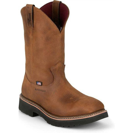 Justin Men's Ames 11" Steel Toe Waterproof Slip Resistant Work Boot - Walnut Brown - HL4225 7 / Medium / Brown - Overlook Boots