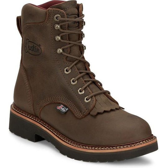 Justin Men's Rivot 8" Lace Up Slip Resistant Western Work Boot - Hickory Brown - OW440 6 / Medium / Brown - Overlook Boots