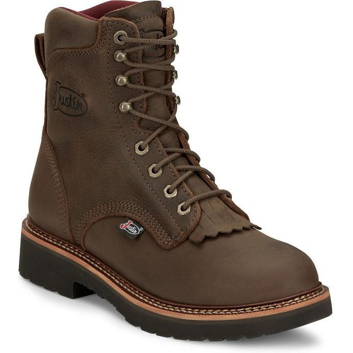 Justin Men's Rivot 8" Lace Up Slip Resistant Western Work Boot - Hickory Brown - OW440 6 / Medium / Brown - Overlook Boots