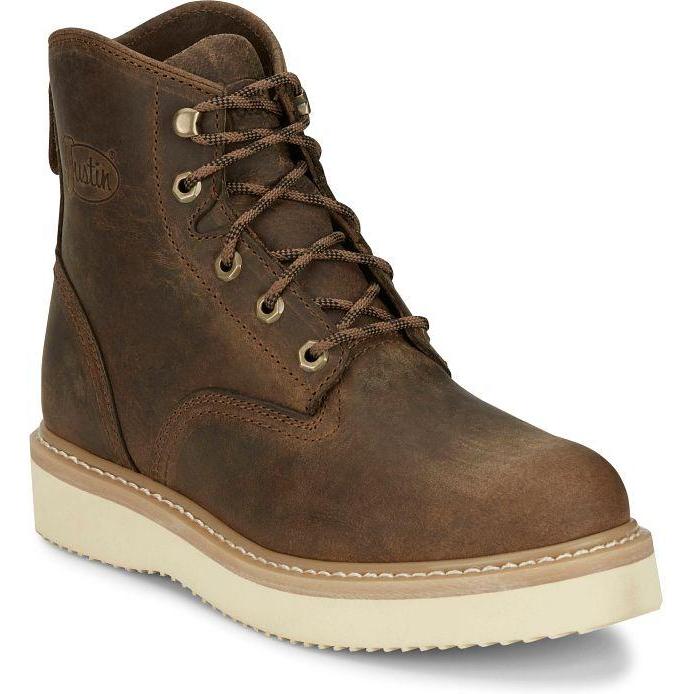 Justin Men's Maxwell 6" Slip Resistant Lace Up Work Boot- Tan - OW708 6 / Medium / Tan - Overlook Boots
