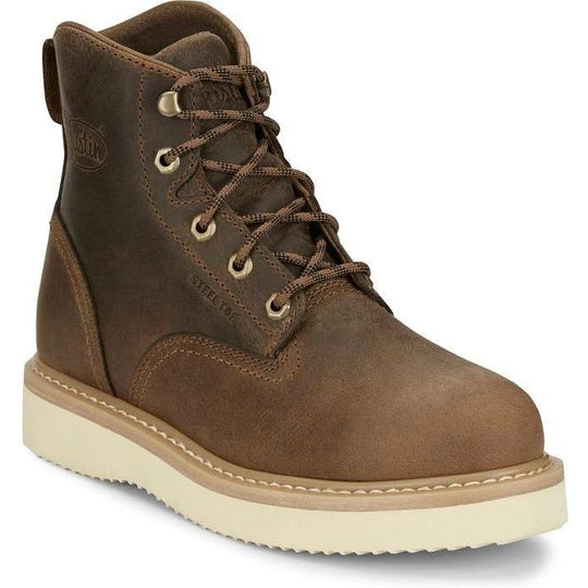 Justin Men's Maxwell 6" Steel Toe Lace Up Work Boot- Tan- OW709 6 / Medium / Tan - Overlook Boots