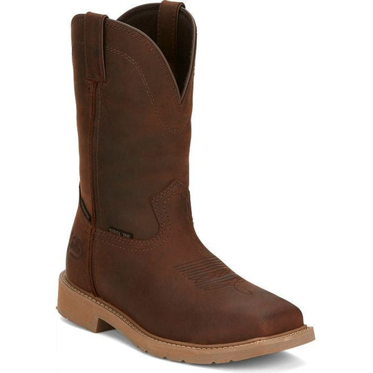 Justin Men's Buster 11" Steel Square Toe Waterproof Slip Resistant Work Boot - Pecan Brown - SE3101 - Overlook Boots