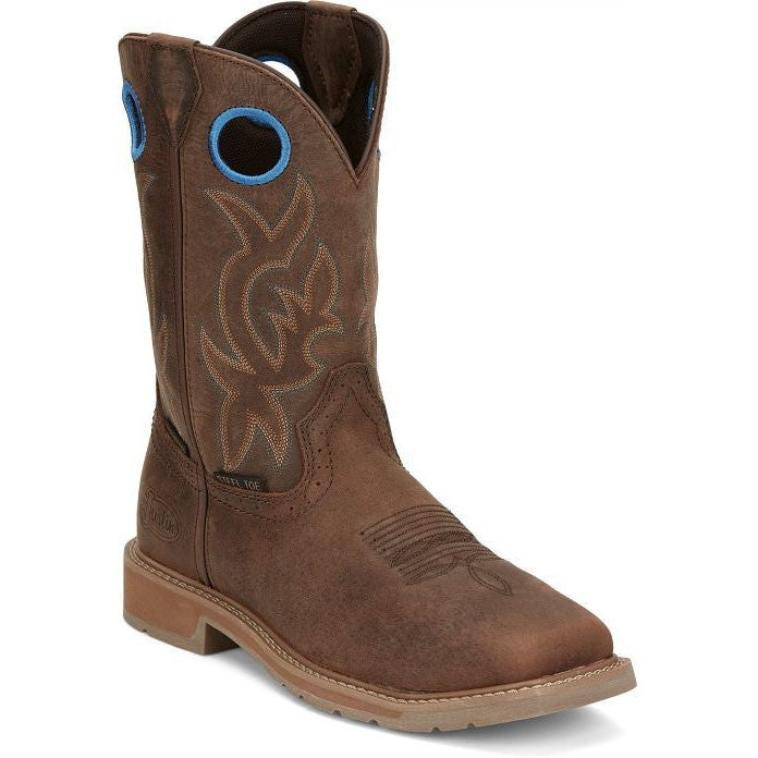 Justin Men's All Round 10" Waterproof Steel Toe Slip Resistant Western Work Boot - Walnut Brown - SE3115 8 / Medium / Brown - Overlook Boots